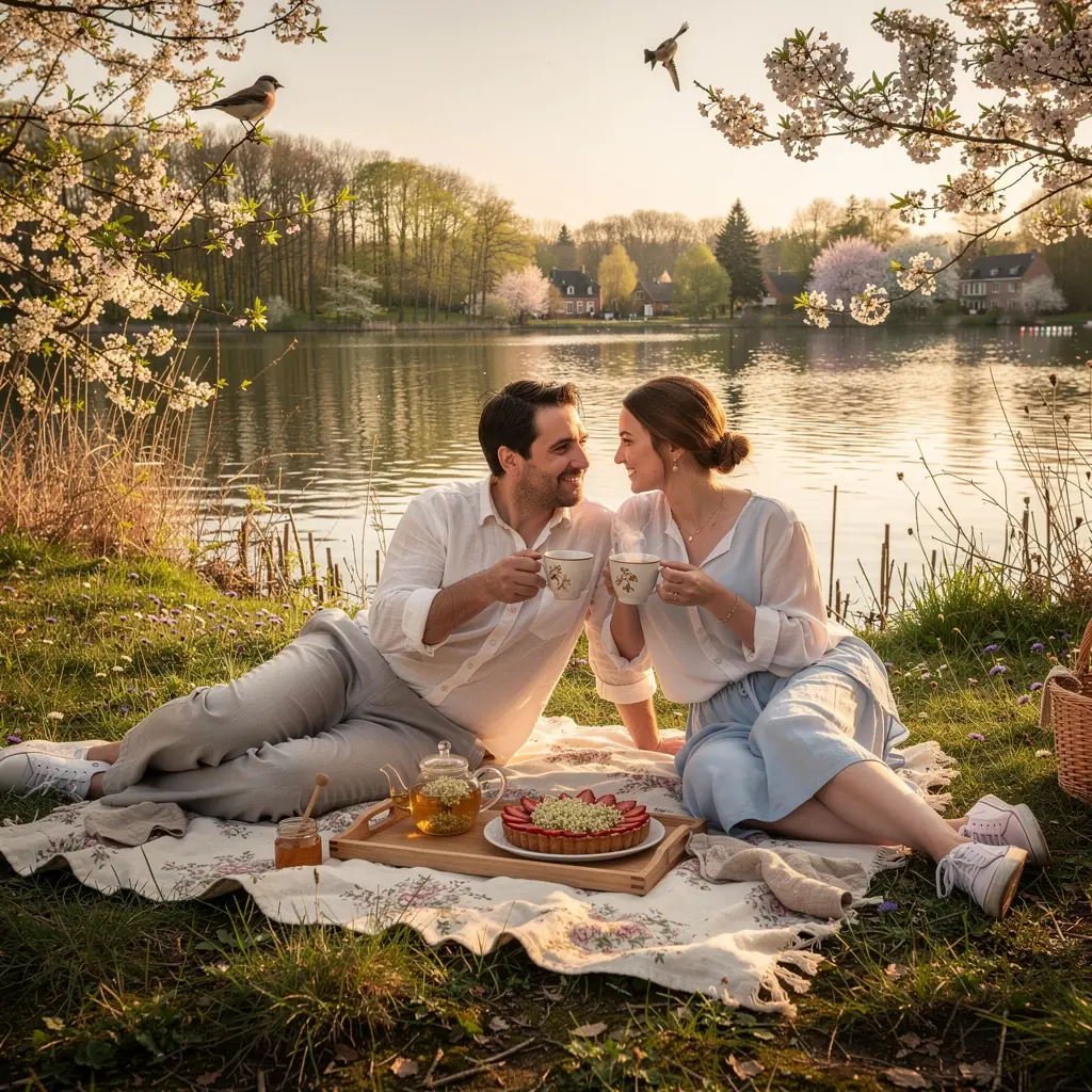 Un pot de thГ© avec un mГ©lange floral, illuminГ© par la lumiГЁre du printemps.