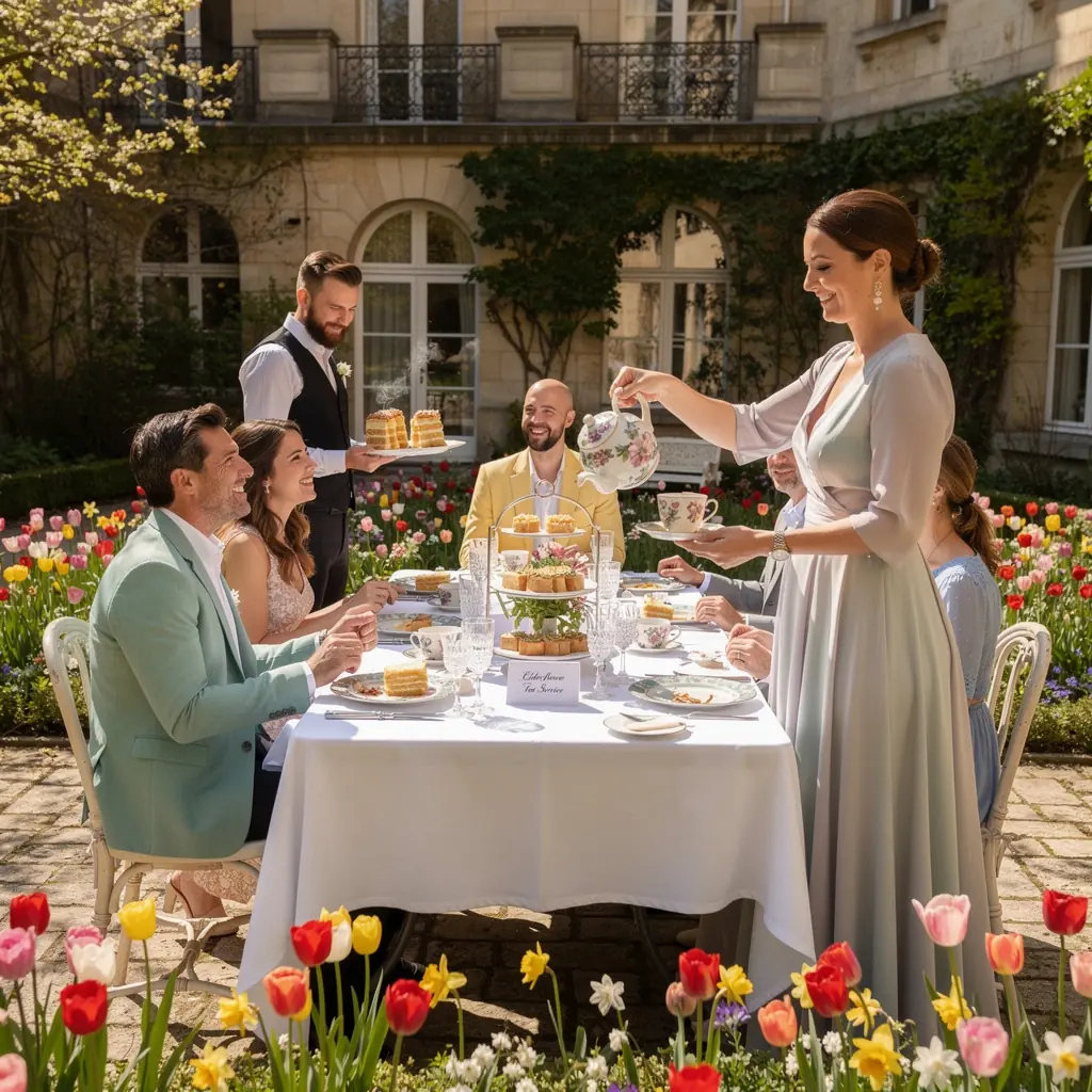 Une tasse de thГ© infusГ©, entourГ©e de fleurs printaniГЁres dГ©licates.